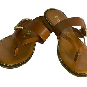 TOSCANELLA HAND-MADE COGNAC EMBELLISHED STUD SANDALS Size 10 Women's